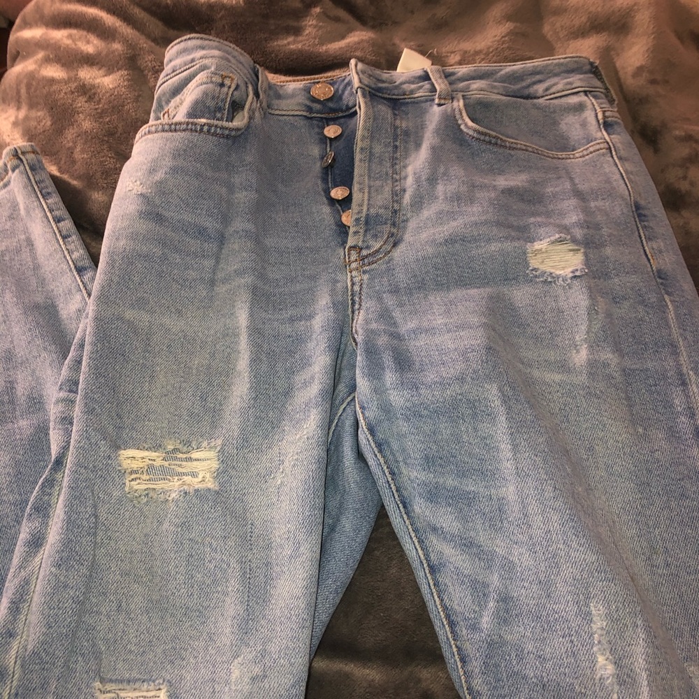 High waisted skinny blue jeans